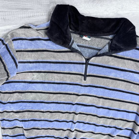 Vintage Oakton Ltd Velours Striped Quarter-Zip Pullover Men’s Size XXXL 70s 80s - Picture 2 of 4